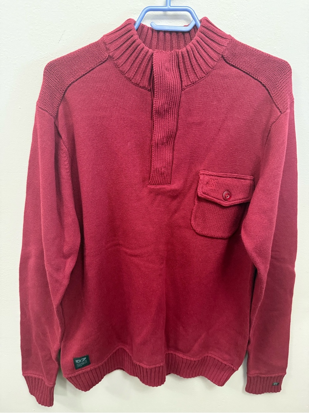 Point Zero Men's Burgundy Pullover Half-Zip w Snap Cotton Sweater Large